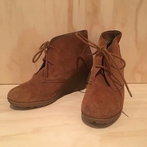 Chestnut Brown Wedge Ankle Booties, Suede Boots